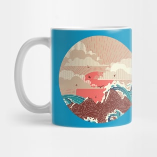 Big sea waves sunset Mug